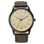 TITAN NP1806NL02 Workwear Watch with Golden Dial & Leather Strap