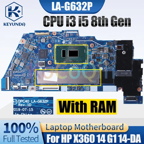 Sdf9c148c806c40ab8e2e81a9a0b33c643_500x500 LA-G632P HP X360 14 G1 14-DA Notebook Mainboard i3-8130U i5-8250U i5-8350U - Image 1