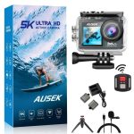 5K Ausek M40R Dual Screen 5K Waterproof Action Camera with COMBO PACK (Remote, Dual Battery, Charger & Microphone) Warranty 6>