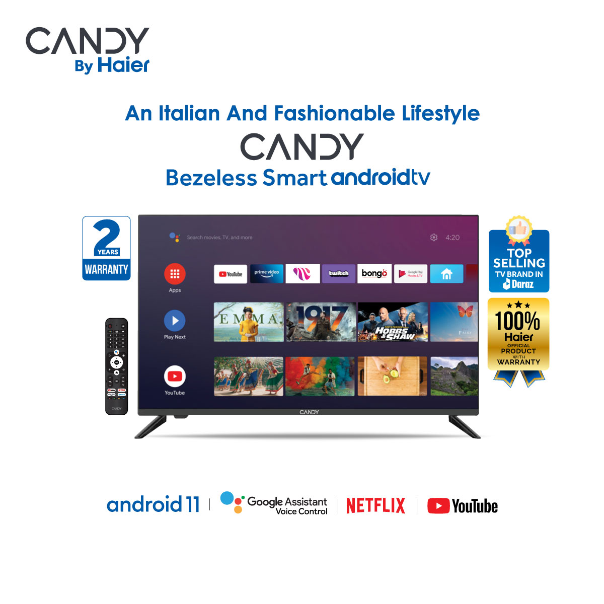 3f5fad531c0a10fd81bcb66b12c21fea Candy by Haier 40 Android Smart LED TV (C40K6FG) with Free Bongo Subscription - Image 1