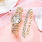 Fashionable Ladies Quartz Diamond Wristwatch & Bracelet 2pcs Set