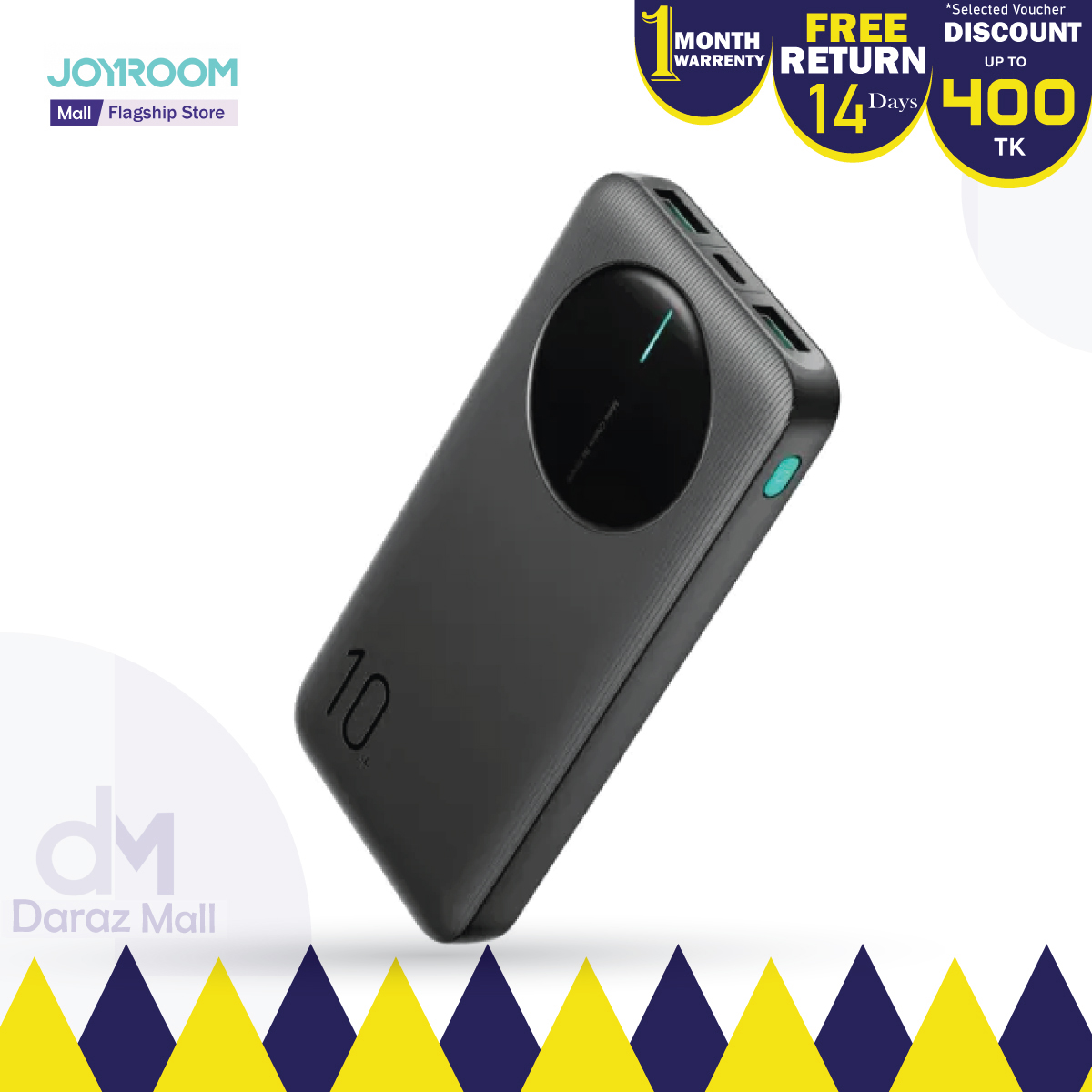 S0fe3eb1d8da6407181028c426a9373c4C JOYROOM JR-PBF12 10000mAh Power Bank with LED Monitor, 2.4A Fast Charging – Portable Black Battery Pack - Image 1